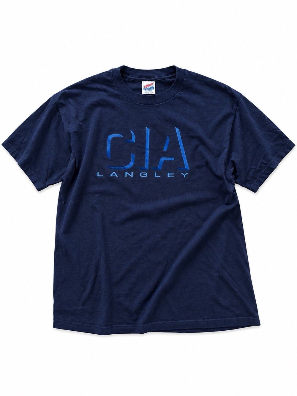 Vintage CIA Langley T-Shirt XL Jerzees Embroidered Navy Blue Intelligence Agency